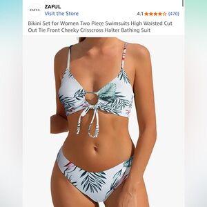 Zaful Leafy Print Bikini Set in White and Green
